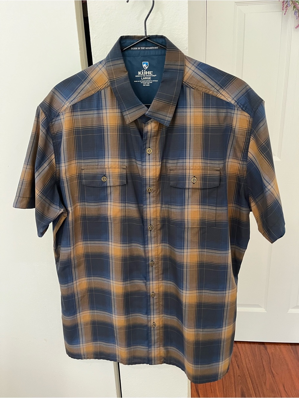 Kuhl Men's Short Sleeve Plaid Button-Down Shirt - Blue & Brown